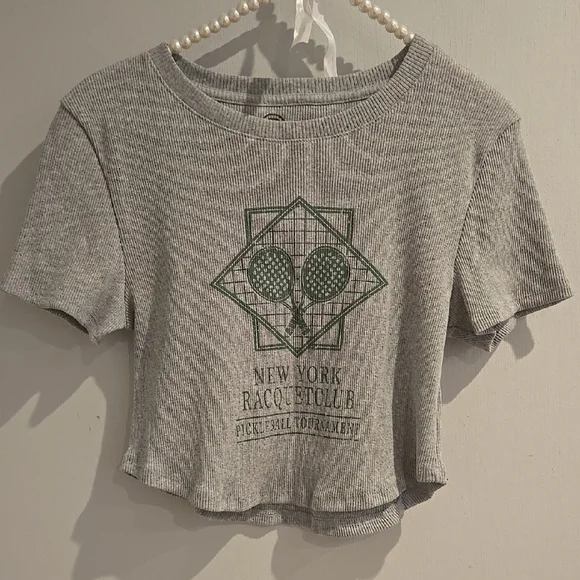 Gray Cropped Top with Green Graphic - Picture 1 of 5